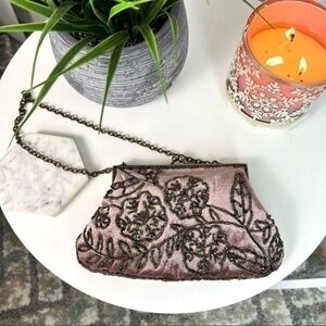 Unbranded small brown vintage bejeweled chain clutch purse